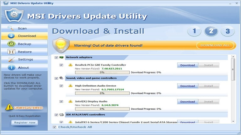 MSI Drivers Update Utility install screenshot